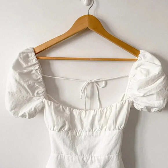 Zara Linen Blend Balloon Sleeve Strappy Back Mini Dress White Blogger Fav Sz M - Picture 7 of 10